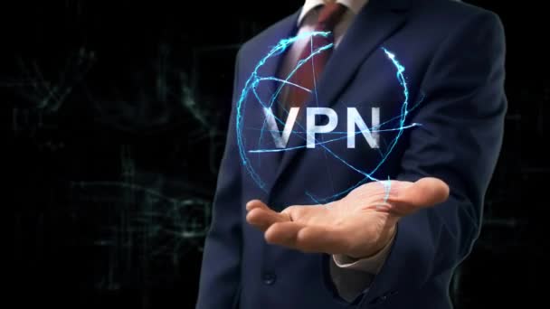 Geschäftsmann zeigt Konzept Hologramm VPN