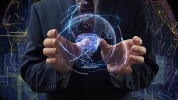 Manliga händer aktiverar hologram kläckning — Stockvideo