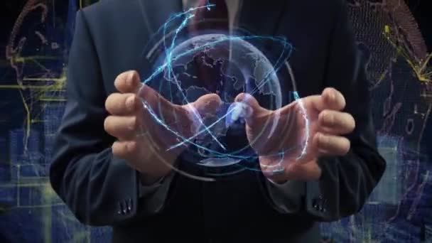 Mužské ruce aktivují hologramová sluchátka — Stock video