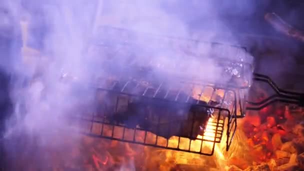 Grill barbecue all'aperto — Video Stock