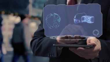 İş adamı hologram VR kulaklık kullanıyor
