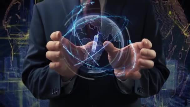Erkek eller hologram parçacık şırıngasını etkinleştir — Stok video
