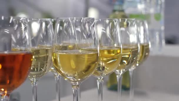 Fila de copos de vinho — Vídeo de Stock