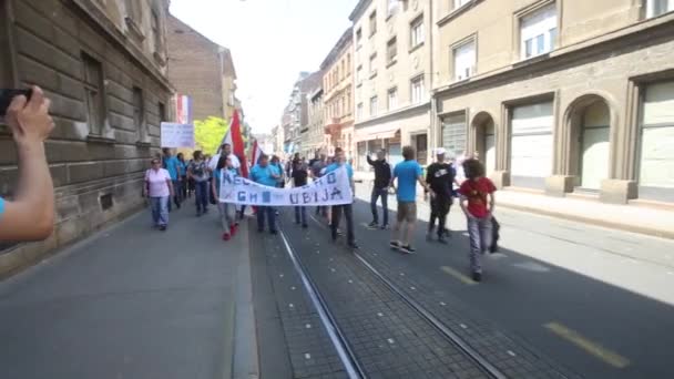 Protestujący idąc ulicą — Wideo stockowe