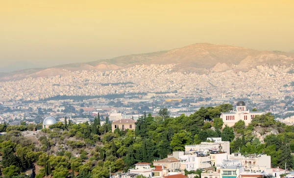 View of city and National Observatory in Athens — Stock Photo, Image