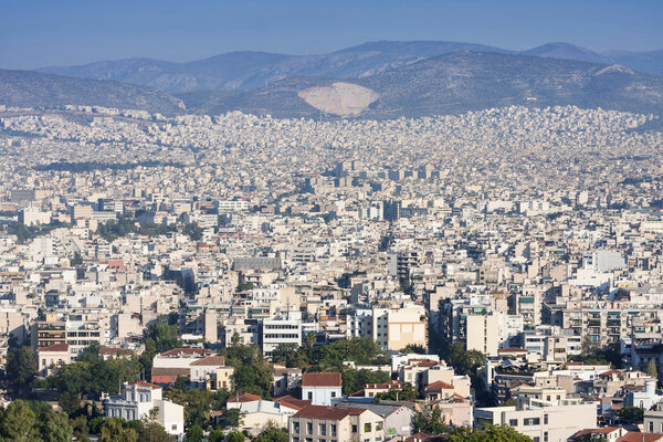 A panoramic view of the city in Athens, Greece.