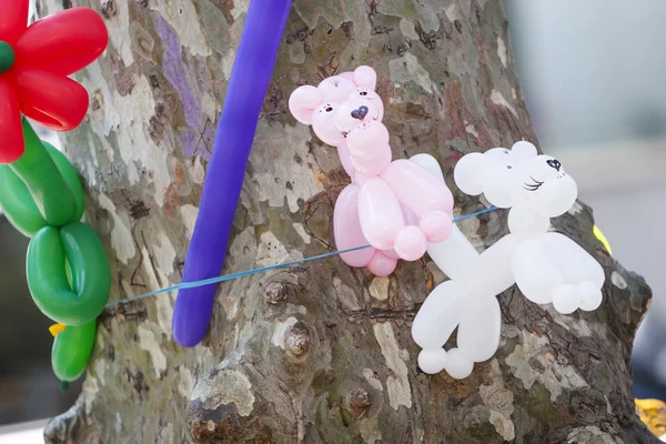 Globos unidos al tronco del árbol —  Fotos de Stock