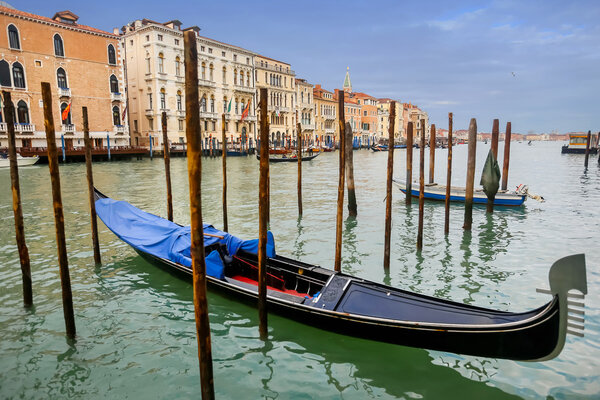 Moored gondolas in Venice