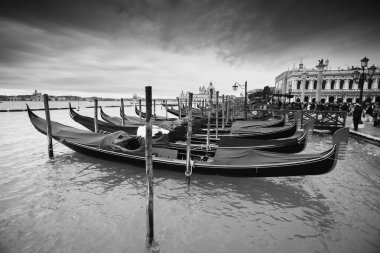 Riva degli Schiavoni bw önünde gondol