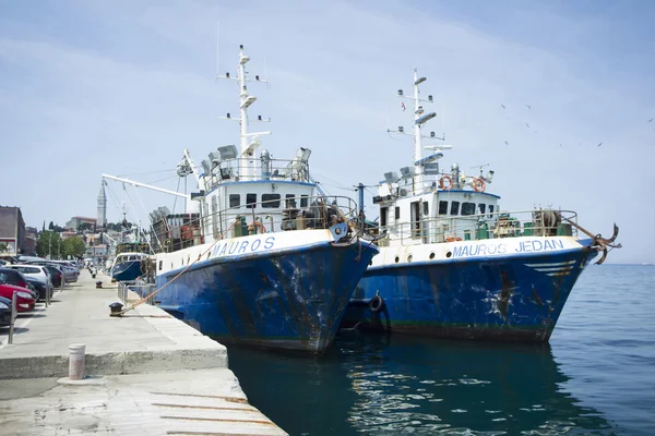Ships moored at dock in Rovinj — Stock Photo, Image