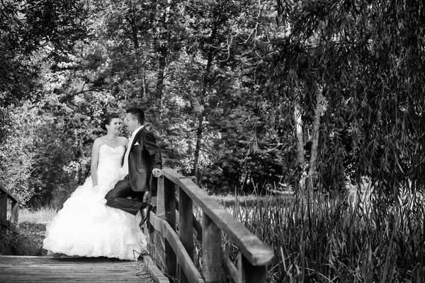 Bride and groom posing bw — Stock Photo, Image
