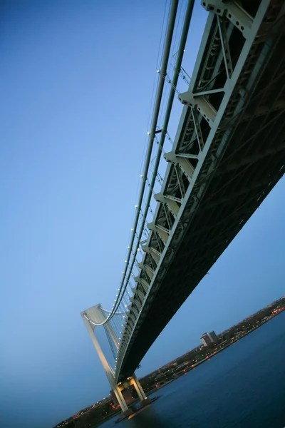 Unusual angle view of Verrazano Narrows Bridge