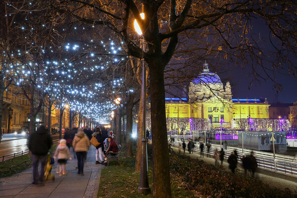Illuminated promenade in Zagreb
