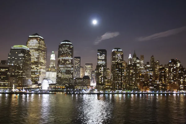 Financial District in New York at night — Stock Photo, Image