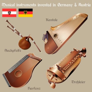 Set of musical instruments invented in Germany & Austria clipart