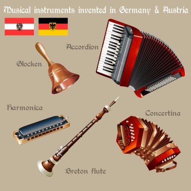 Set of musical instruments invented in Germany & Austria clipart