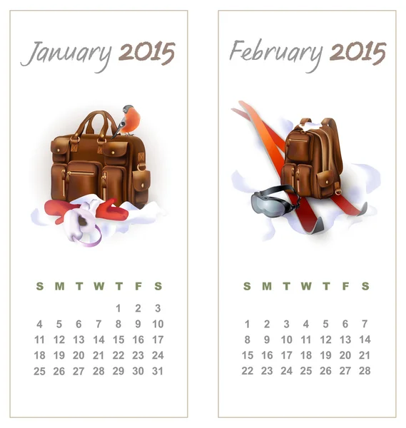 Calendrier coloré pour janvier-février 2015 — Image vectorielle