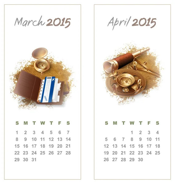 Calendário colorido para março-abril 2015 — Vetor de Stock