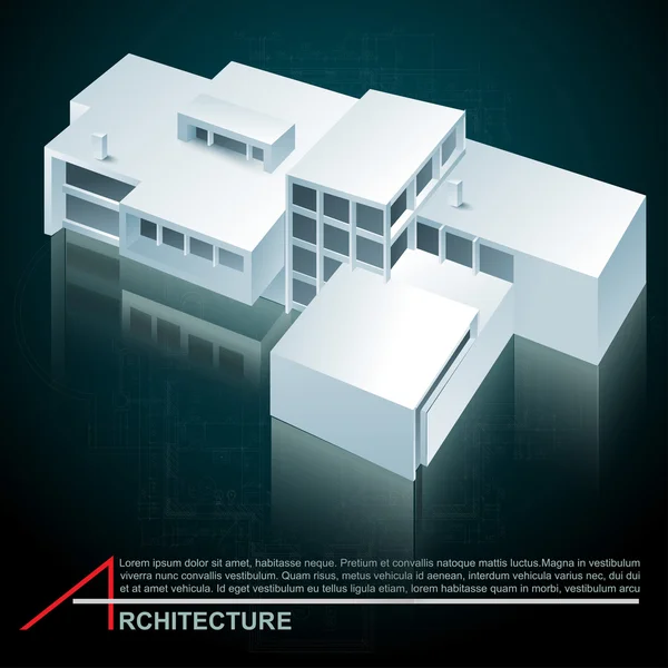 Sfondo architettonico con un modello di edificio 3D . — Vettoriale Stock