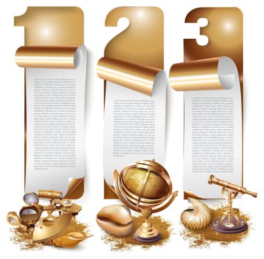 Set of banners with navigation tools and shells clipart