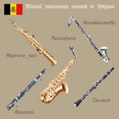 Set of musical instruments invented in Belgium clipart