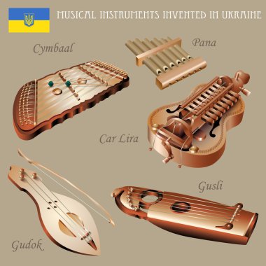 Set of musical instruments invented in Ukraine clipart