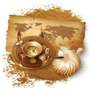 Set of navigation tools and a shell clipart