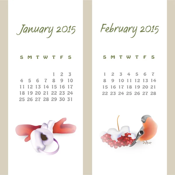 Färgglad kalender för januari-februari 2015 — Stock vektor