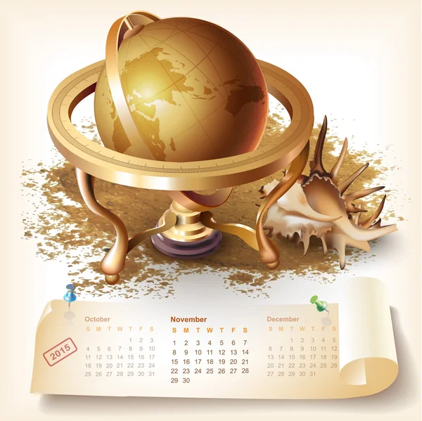 Calendar for 2015 with navigational and geographical tools — Stock Vector