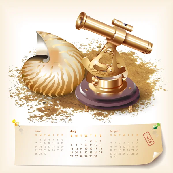 Calendar for 2015 with navigational and geographical tools — Stock Vector