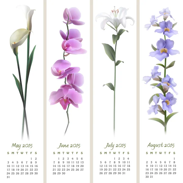 Calendario colorido para mayo-agosto 2015 — Vector de stock