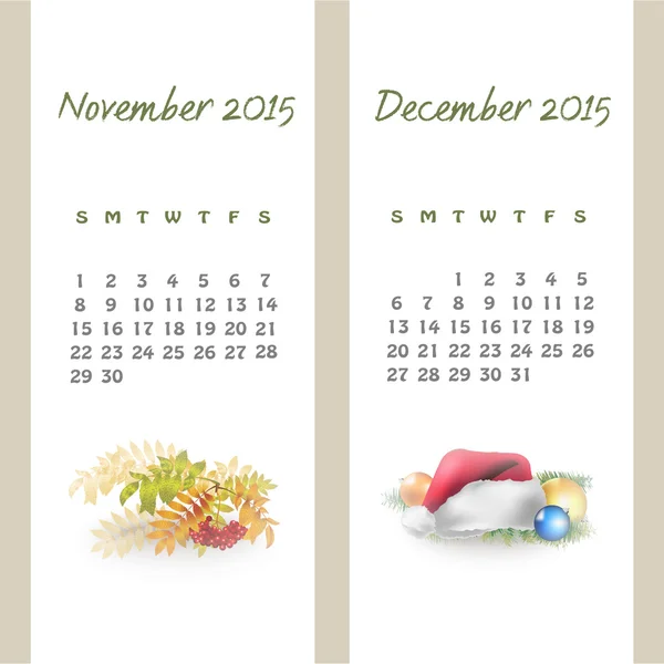 Colorful calendar for November-December 2015 — Stock Vector