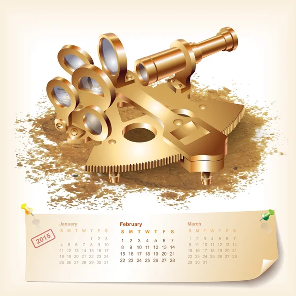 Calendário para 2015 com ferramentas de navegação e geográficas — Vetor de Stock