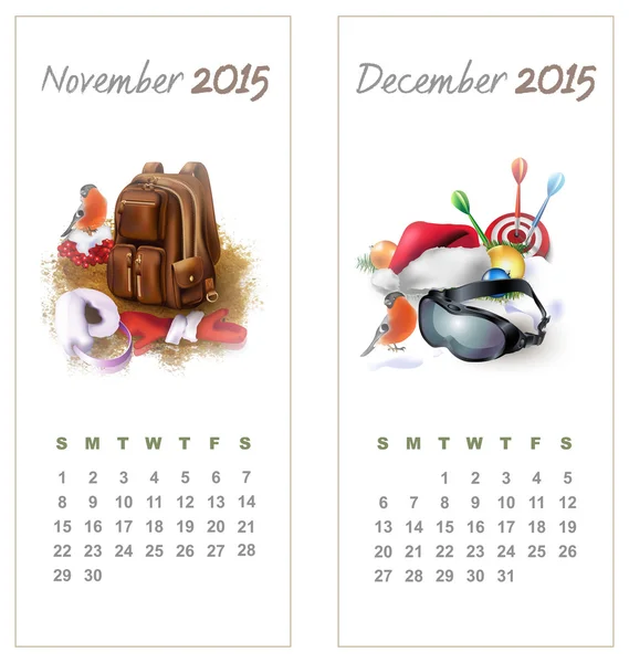 Calendario colorato per novembre-dicembre 2015 Illustrazioni Stock Royalty Free