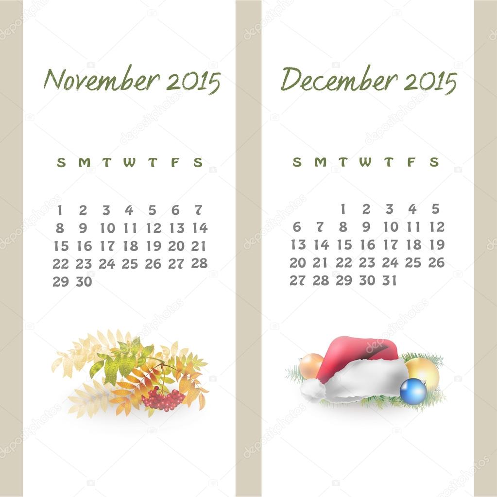 colorful calendar for november december 2015 stock vector november december 2015 calendar