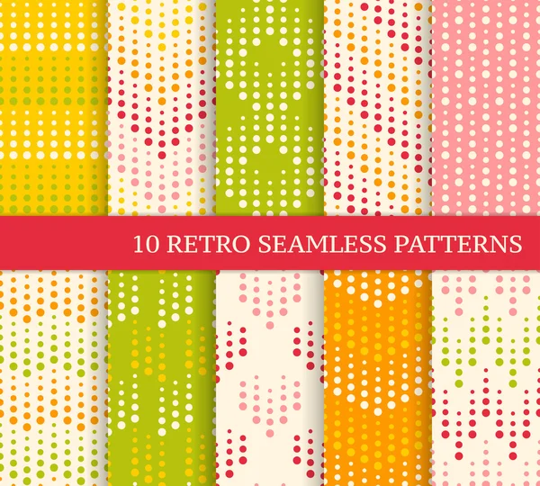 Tien kleur retro naadloze patronen met stippen — Stockvector