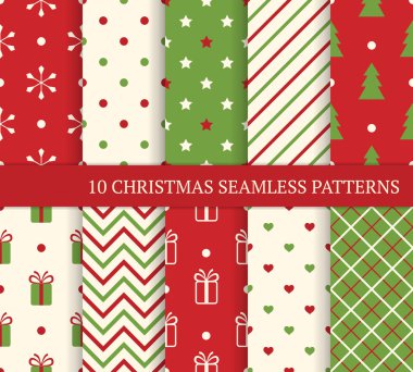 10 Christmas different seamless patterns. clipart
