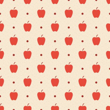 Retro seamless modeli. Kırmızı elma ve bej dokulu ba noktalar