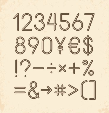 Vektör seti - sayılar ve diğer semboller. Retro tipografi.
