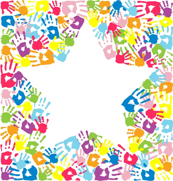 Star of the handprints of father, mother and children — Stock Vector