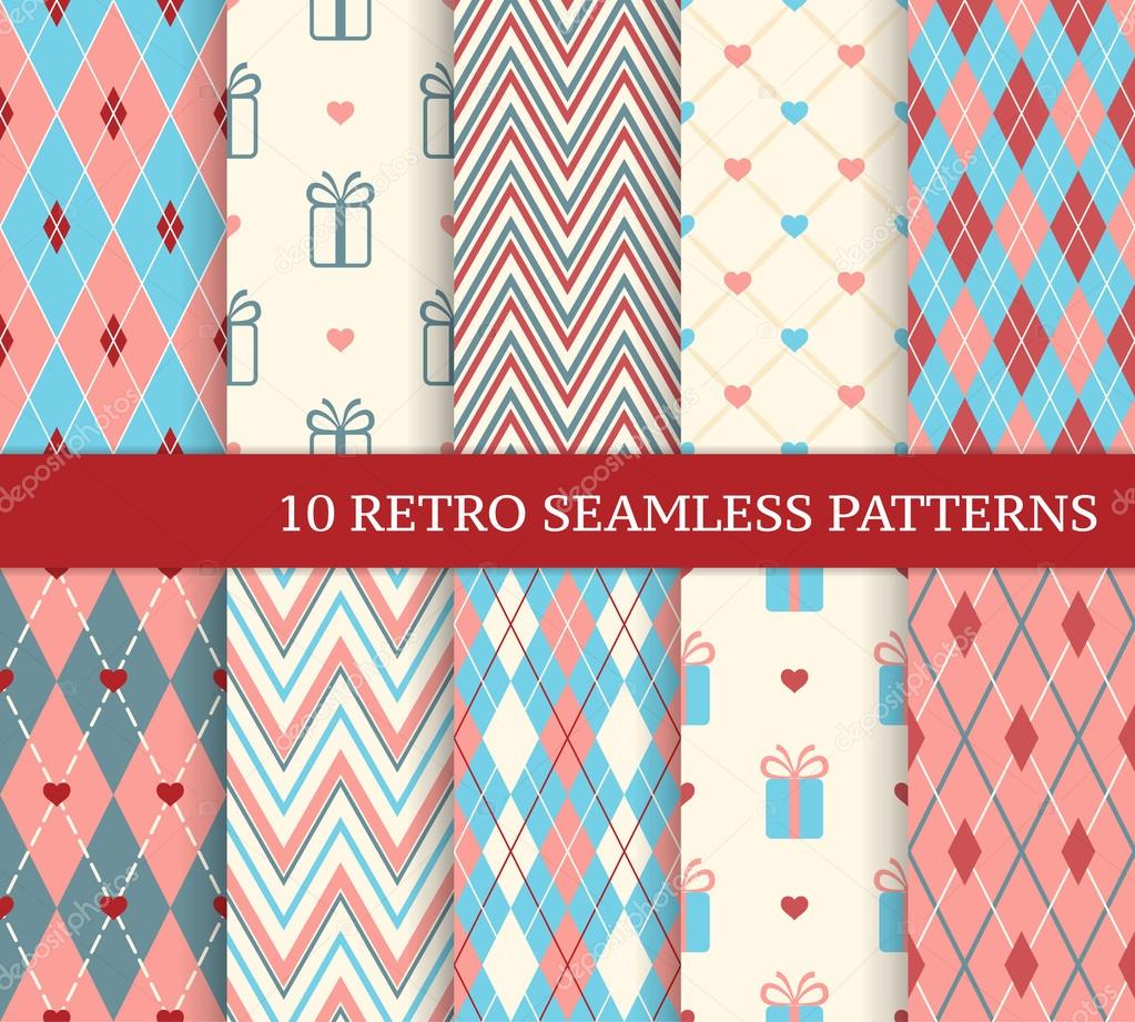 10 retro different seamless patterns.