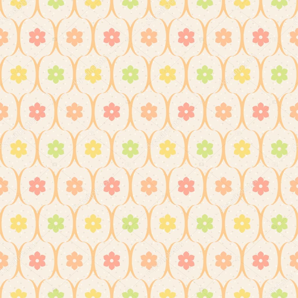 Color flowers and wavy lines on beige dotted background