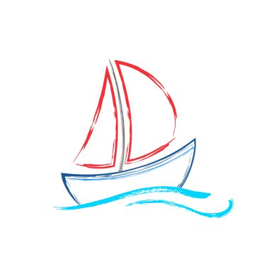 Beyaz arka plan üzerinde gemi yelken soyut suluboya.