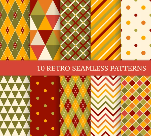 10 verschiedene nahtlose Retro-Muster. buntes geometrisches Backgro — Stockvektor