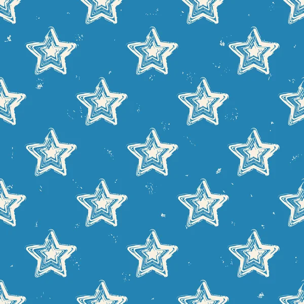 Stars on blue background. Grunge seamless textured polka dots pa — Stock Vector