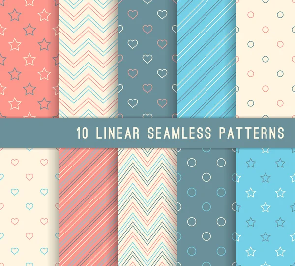 Dez diferentes padrões lineares sem costura . — Vetor de Stock