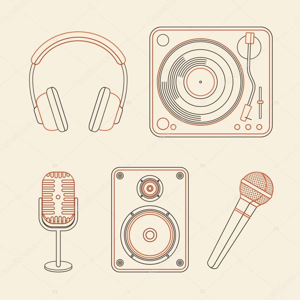  Set of icons - microphones, speakers, turntable