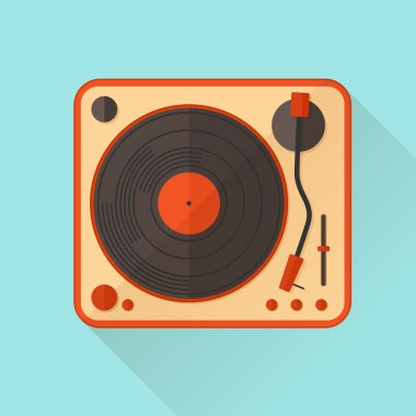 Turuncu vinil pikap. Vektör çizim. Düz stil.