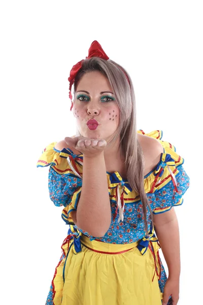 Donna brasiliana che indossa abiti tipici per la Festa Junina — Foto Stock