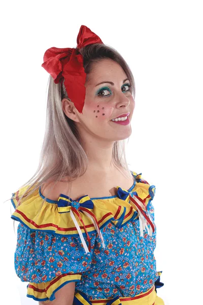 Brazil nő, tipikus ruhát visel a Festa Juninán. — Stock Fotó